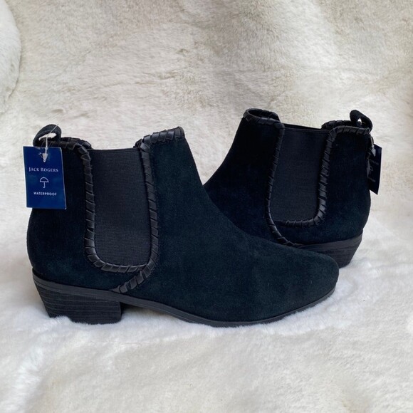 Jack Rogers Black Suede Poppy Ankle Boot Booties Low Heel Women's Shoe Size 8M - Picture 3 of 11